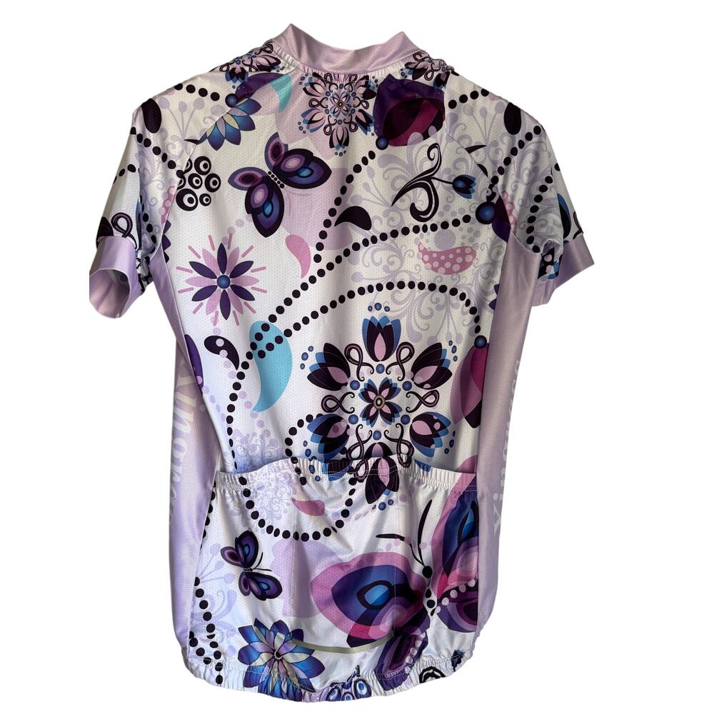 Xingrass Women’s M Cycling Jersey Purple Floral Butterfly Full Zip - Picture 7 of 11